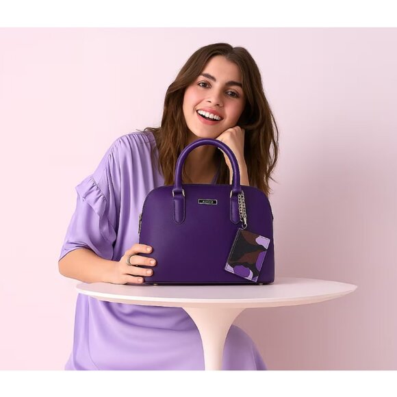 Trina Turk Royal Purple Dome Crossbody Satchel Handbag With Strap Card Wallet - Picture 1 of 11